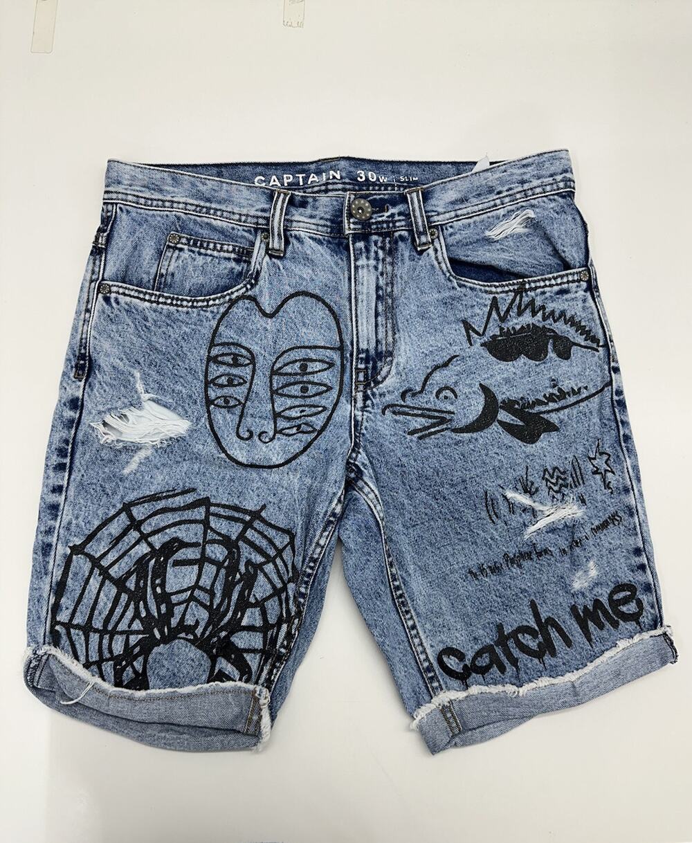 Ninth Hall Captain Mens Jeans Shorts Size 30 Slim Scribbles Denim
